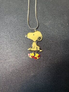 Vintage Enamel Peanuts' Snoopy and Woodstock Necklace RARE